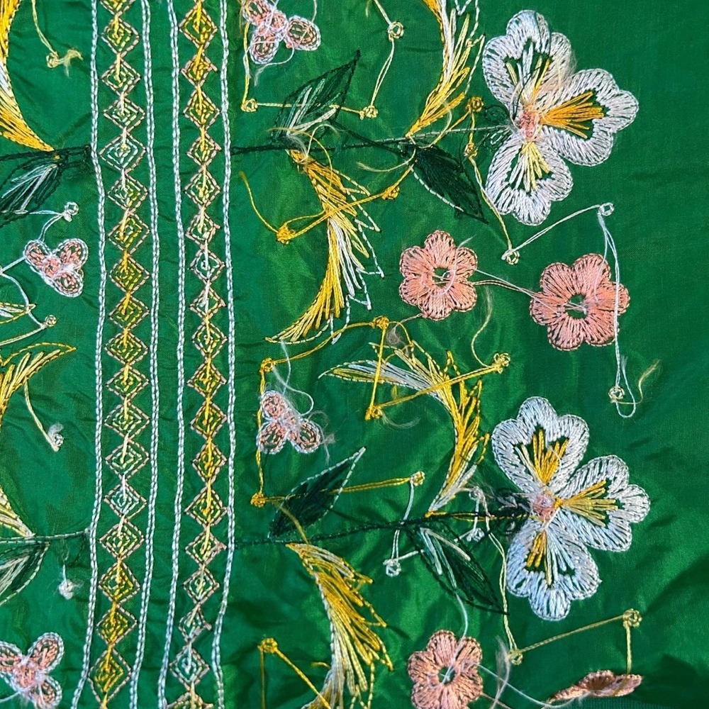 Vintage Embroidered Kaftan Midi Dress Green Good - Picture 13 of 16